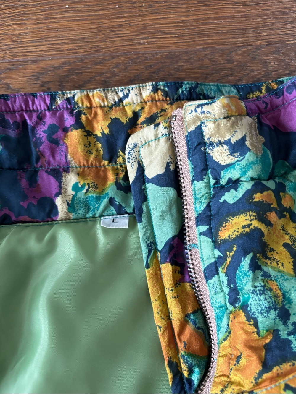 Vintage 100% Silk Rare Floral Utility Anorak Jacket in Green, Yellow & Purple - Picture 8 of 16